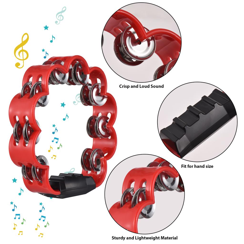 Tambourine for Adults Pleasant Jingle Sound Hand Cranked Bell Rings Metal Bell Sound Percussion Instruments Home School Party Supplies Double Jingles