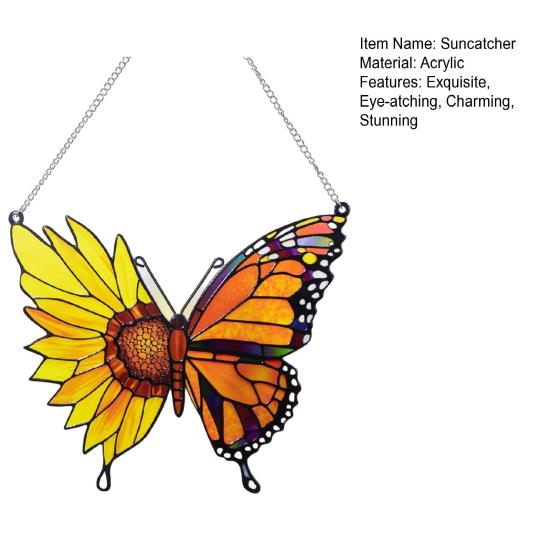Красочный Ловец Солнца Эффект Витража Бабочка Подсолнух/Зеленый Мотылек Орнамент Акриловый Подвесной Декор для Окна Гостиной Спальни Сада Балкона