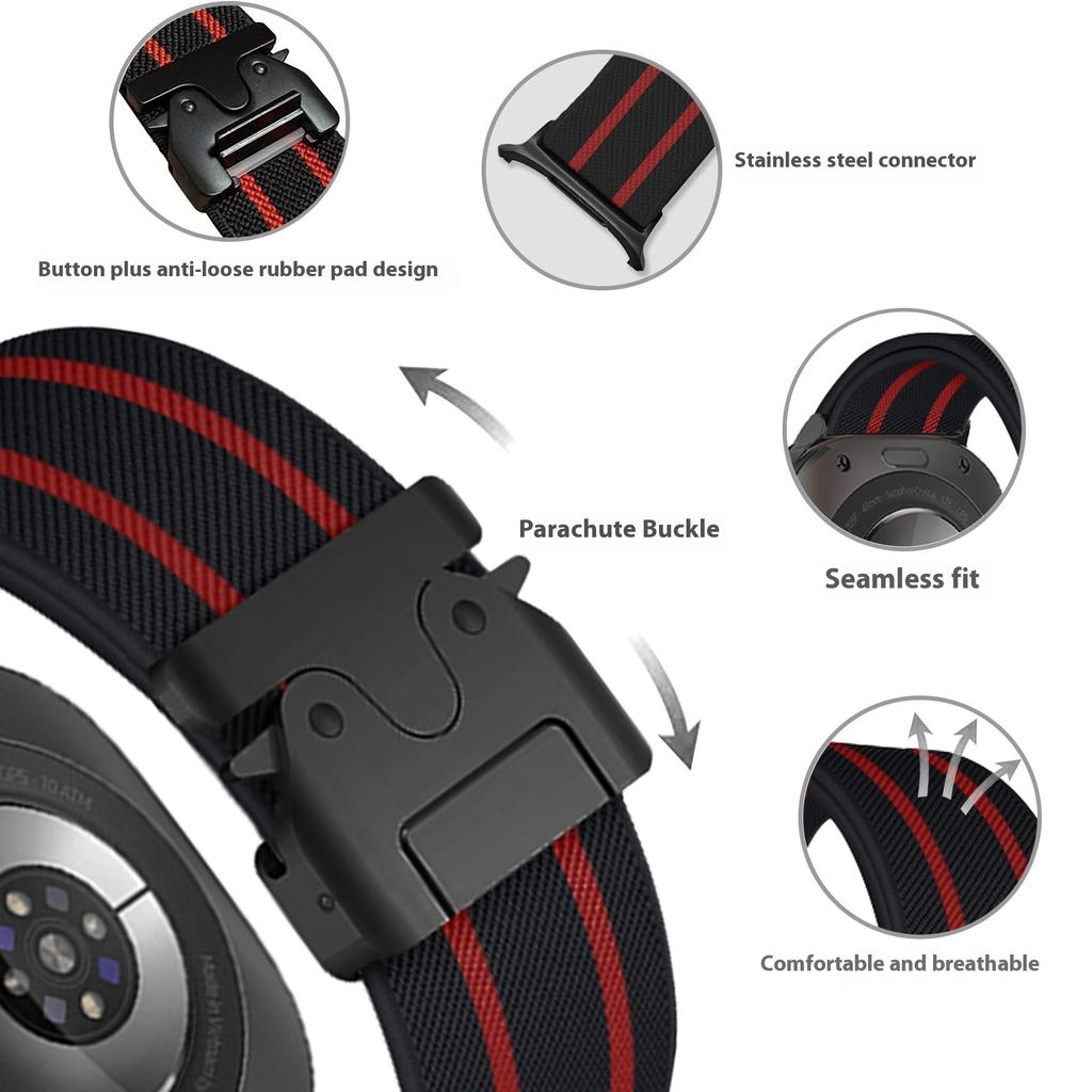 For Samsung Galaxy Watch Ultra 47mm Watch Band Stripe Design Parachute Buckle Nylon Strap