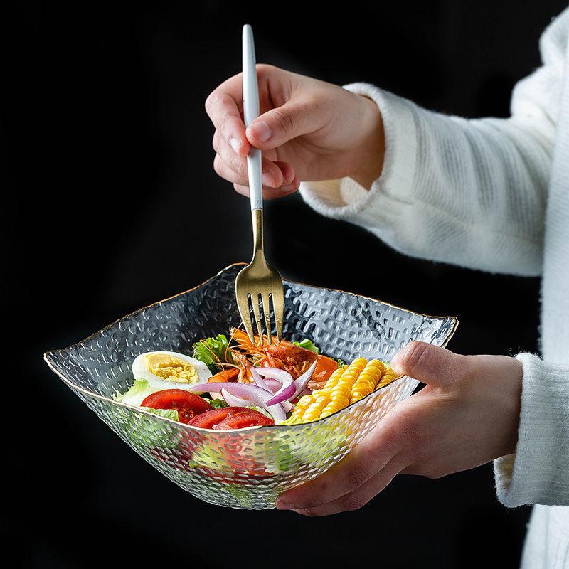 Квадратная салатница большой емкости, посуда, стеклянная салатница, миска для фруктов, миска для супа, миска для десерта, практичная кухонная утварь