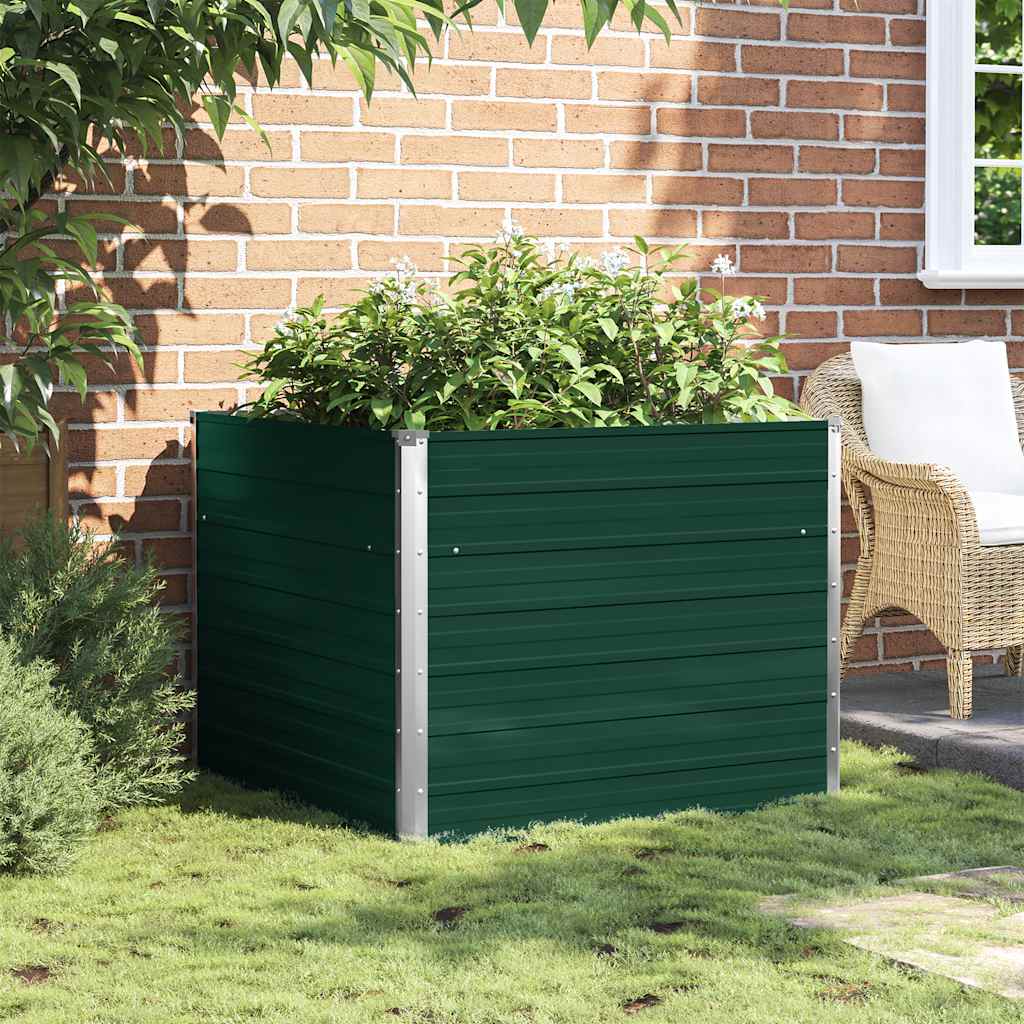 Raised Garden Bed 100 x 100 x 77 cm Galvanized Steel Green