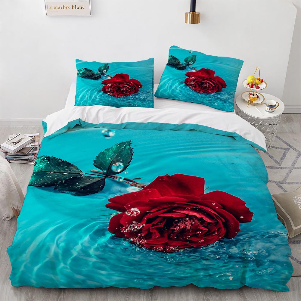 Rose Duvet Cover Set 3D Printed Romantic Theme Flower Bedding Set Valentine's Day Twin Polyester Comforter Cover With Pillowcase