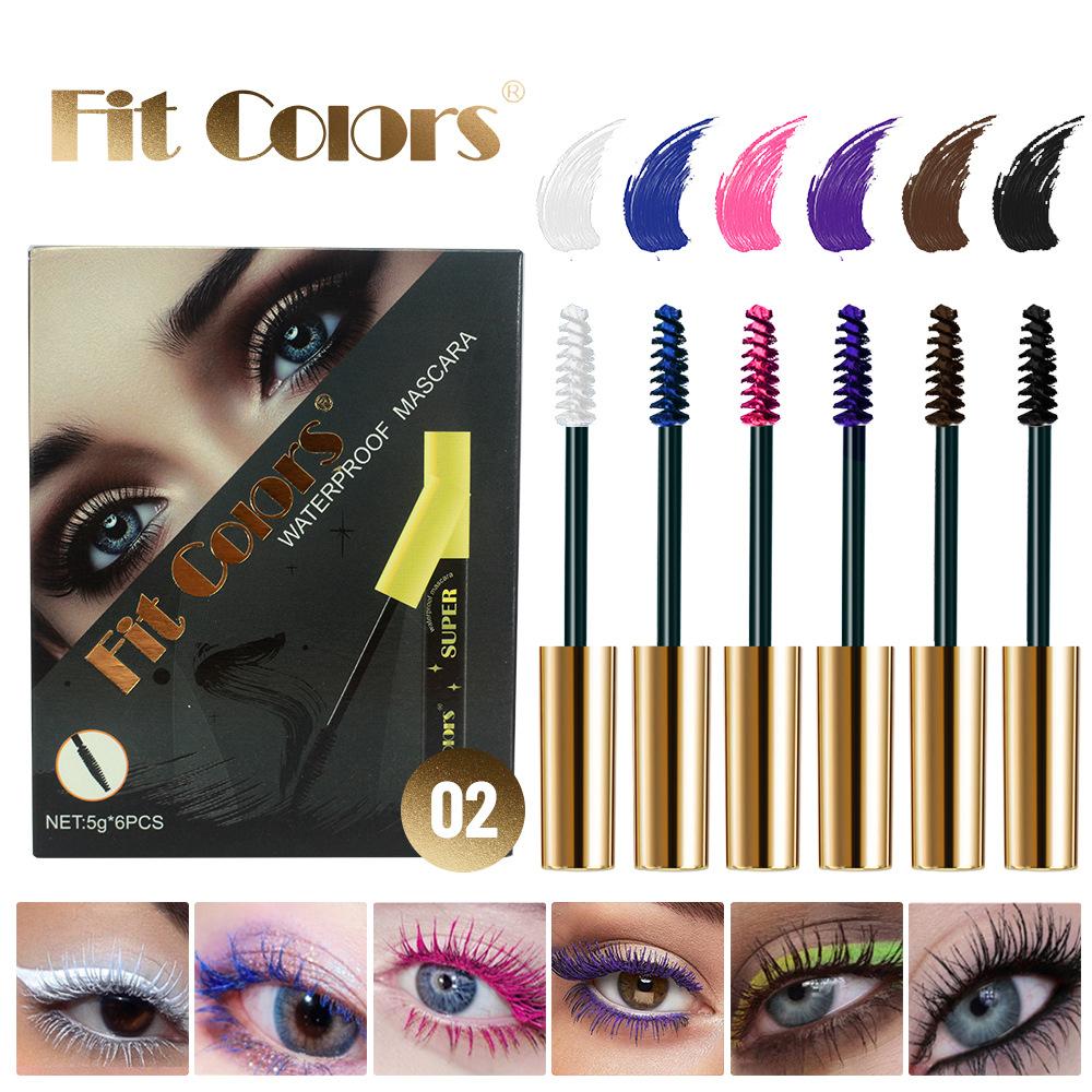 Fit Colors Набор цветной туши для ресниц из 6 штук, водостойкий, не смазывающийся, удлиняющий, загущающий, подкручивающий, набор цветного макияжа для глаз для фестиваля, сцены, вечеринки, женщин