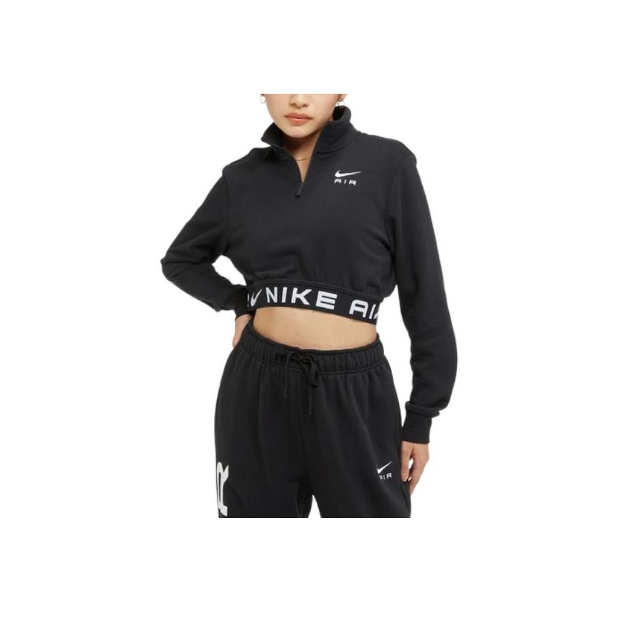 Nike Укороченная толстовка с принтом букв, воротником-стойкой и полумолнией, женские топы, черный цвет FB8068-010