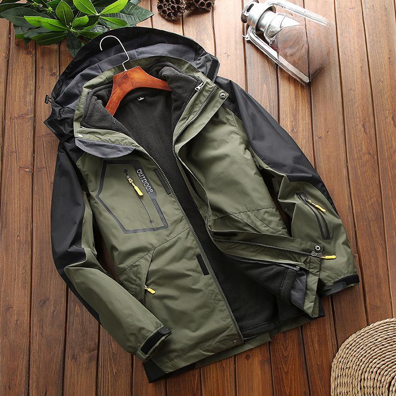 Men's Winter 3-in-1 Fleece-lined Warm Windproof and Waterproof Outdoor Jacket Sportswear Ski Camping Jacket Mountaineering Jacket