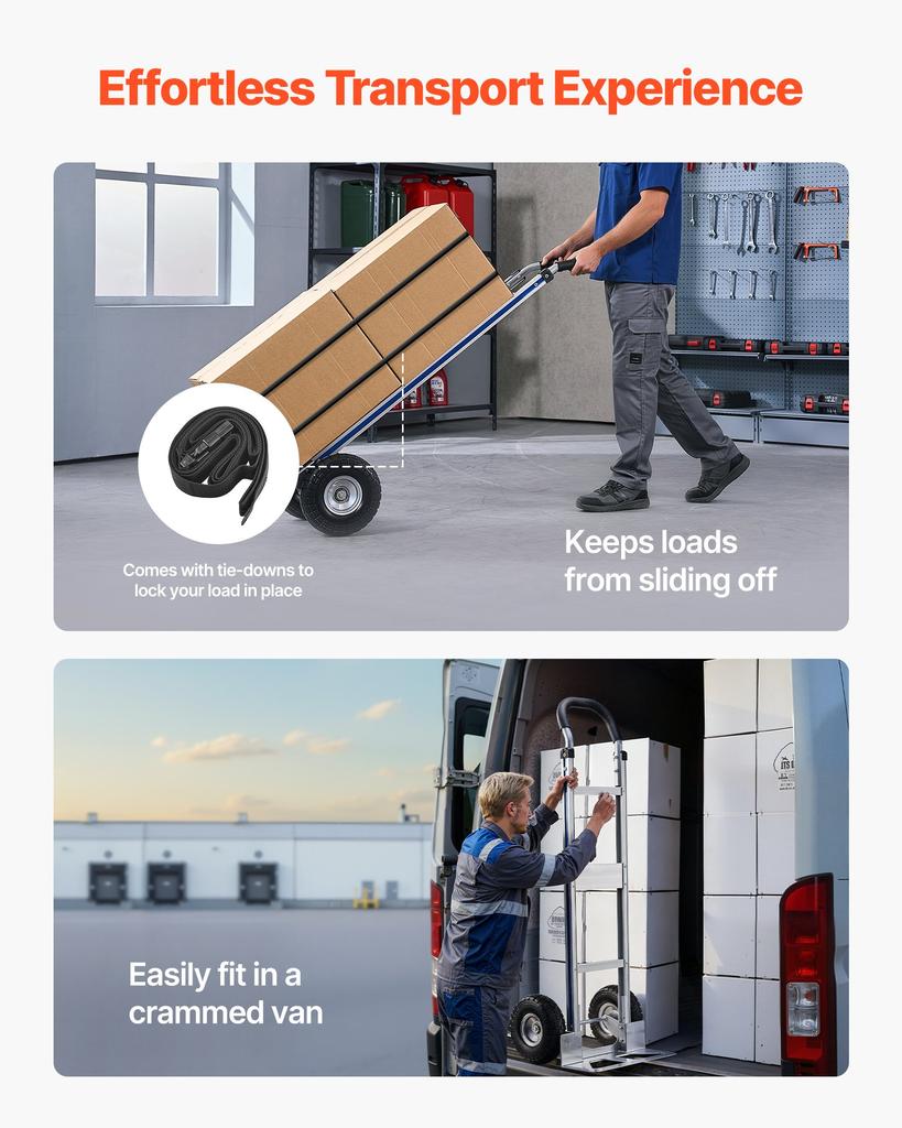 VEVOR Hand Truck, 226.9 kg Load Capacity, Heavy-Duty Hand Truck Dolly with Non-Slip Wheels & Handle
