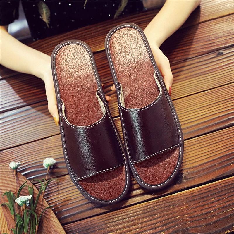Slippers Indoor Men's and Women's Leather Shoes Home Summer Nonslip Solid Bottom Couple Cool Slippers Comfortable