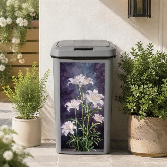 Outdoor Garbage Bin Decorative Vinyl Floral Trash Can Stickers, Waterproof Self?Adhesive Decals, Vintage Flower Pattern Decor