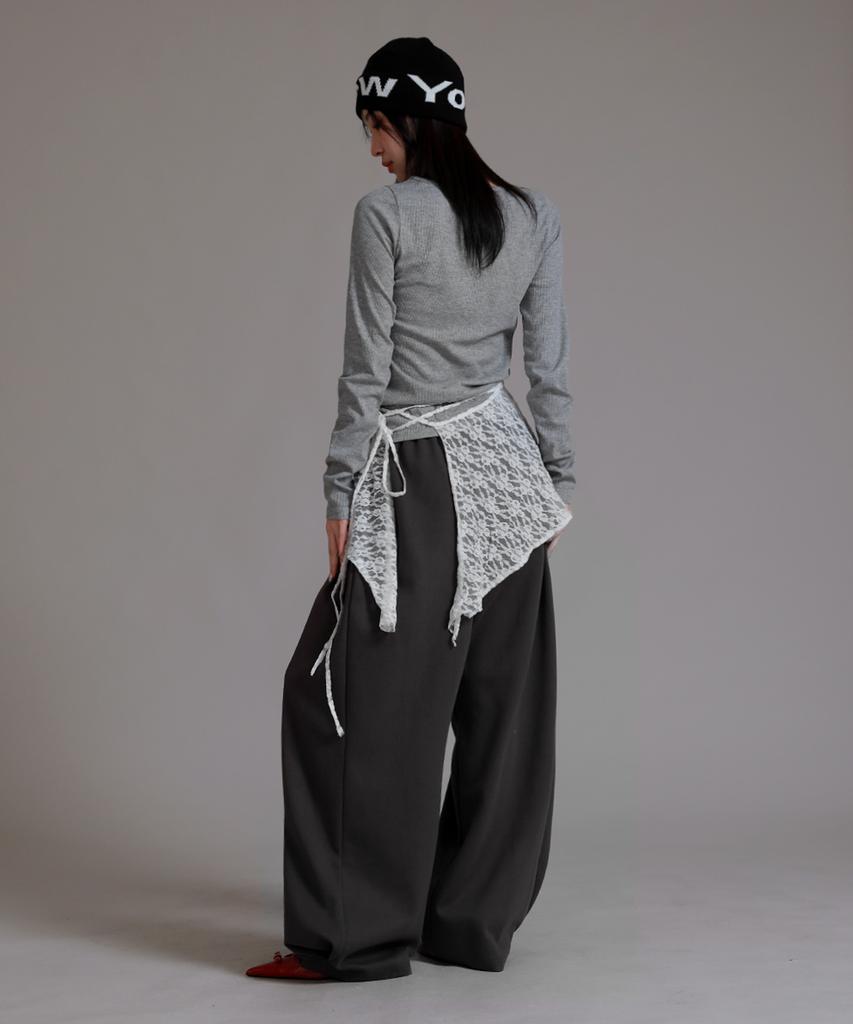LIKE THE MOST Two-Tuck Longside Overpants_Charcoal