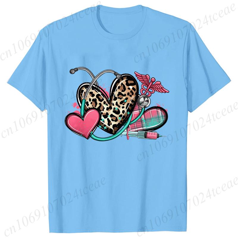 New Women T Shirt Pullover Oversize Valentines Day Love Nurse Print T-Shirt Casual Short Sleeve Women T-Shirt Nurse Tees Gifts