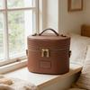 PU Leather Toiletry Organizer Bag Makeup Case with Carrying Handle And Zippered Cover Design for Cosmetic Storage Use