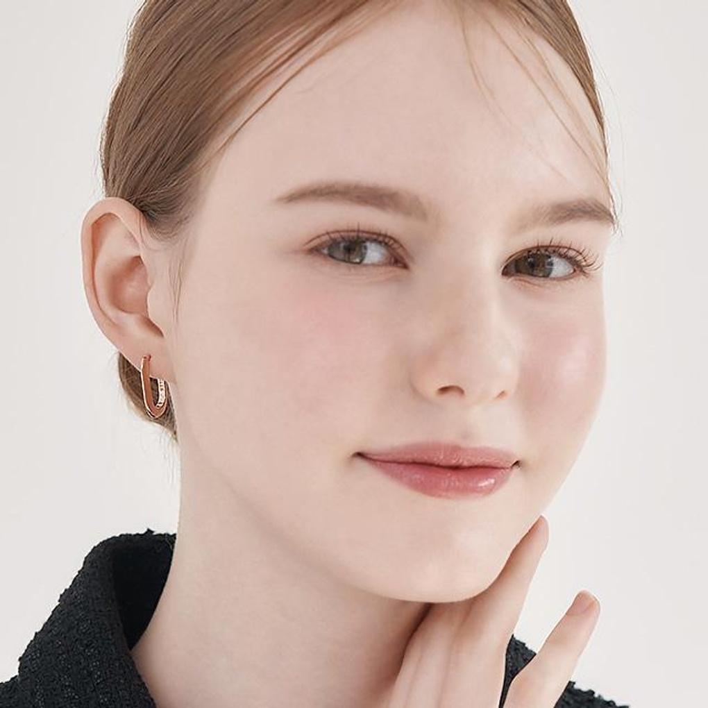 [ELLE Jewelry] 14K Basic Square One-Touch Ring Earrings ELGPEE551