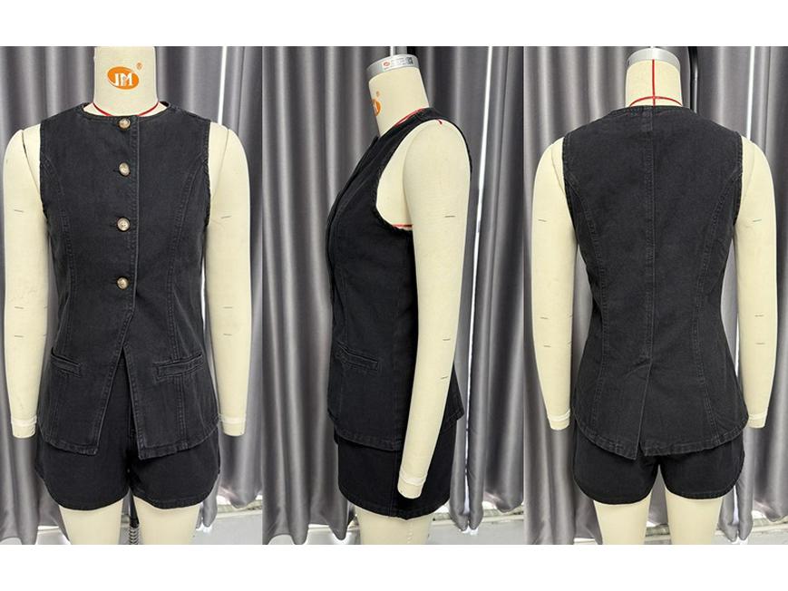 Spring/Summer 2025 European & American Fashion Sleeveless High Waist Loose Denim Shorts Set