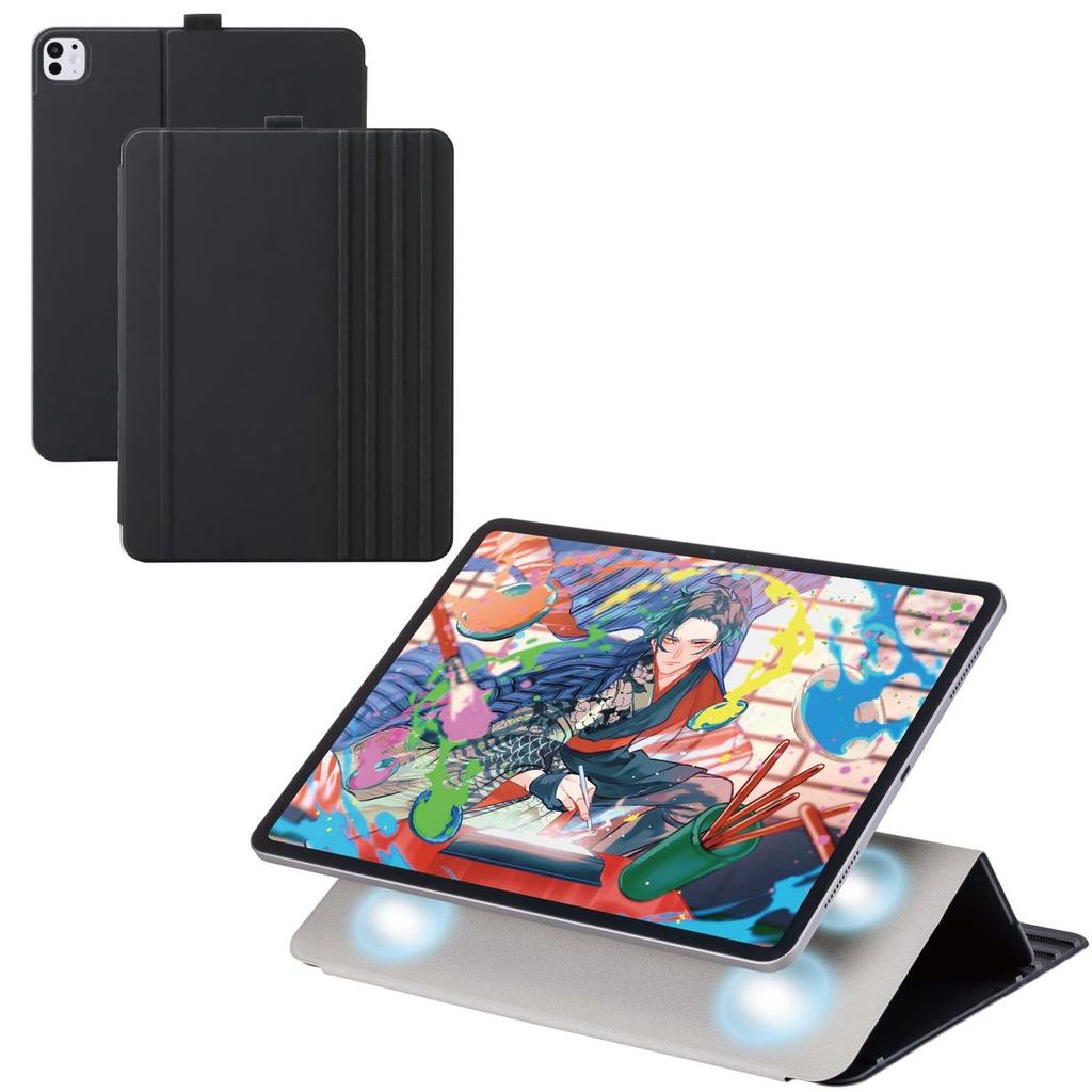 ELECOM Чехол-книжка Slim для iPad Pro 13 дюймов M4 из ПУ кожи, Smart Cover с 8-угловой магнитной подставкой, Автоматический сон/пробуждение, Держатель для Apple Pencil, Черный