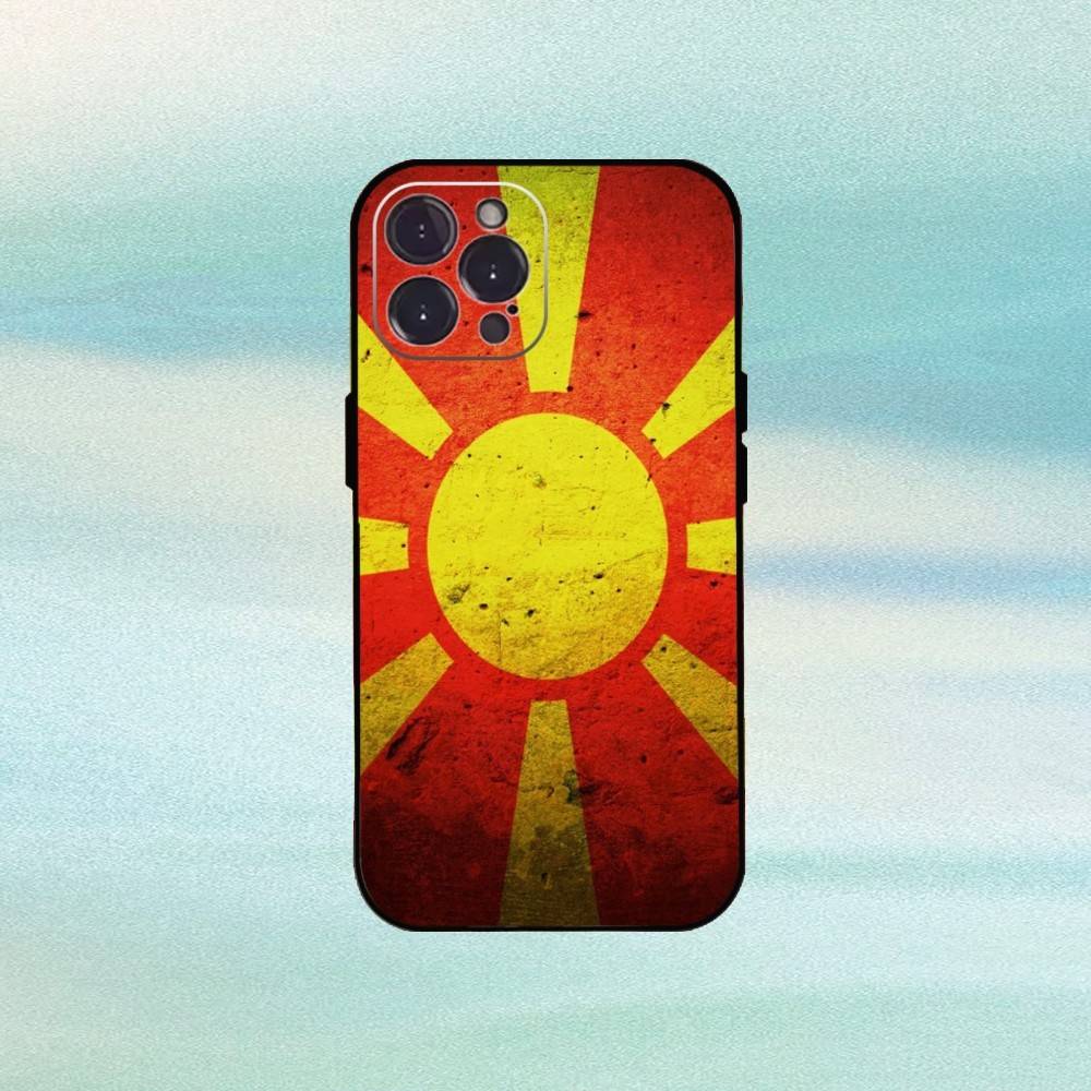 Чехол для телефона с флагом Северной Македонии для iPhone17 16 15 14 13 12 11 Pro Max Plus, 5G Мягкий черный чехол