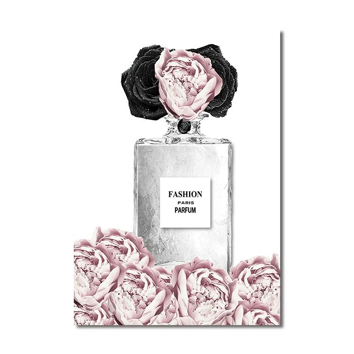 Fashion Woman Poster Pink Flowers Perfume Canvas Painting Wall Art Eyelash Makeup Print Picture Modern Girl Room Home Decoration