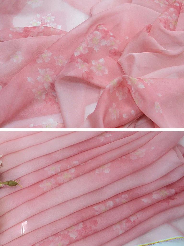 100x145cm Gradient Chiffon Fabric By The Meter for Chinese Style Cheongsam Hanfu Sewing Thin Printed Bamboo Pattern Cloth Soft