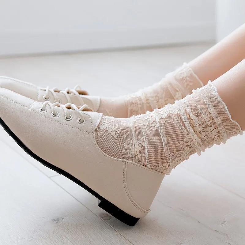 Ultra Breathable Thin Summer Lace Socks for Women - White Fishnet Mid-Calf Sexy Lolita Style