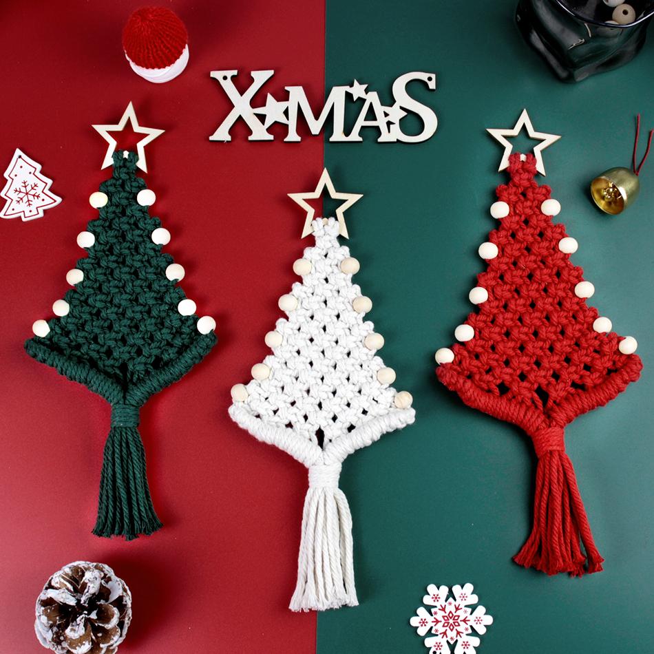 Beginner-Friendly Macrame Kit Christmas Limited Wooden Bead Tree DIY Multi-Color Polyester Festive Car Decor Gift Tutorial