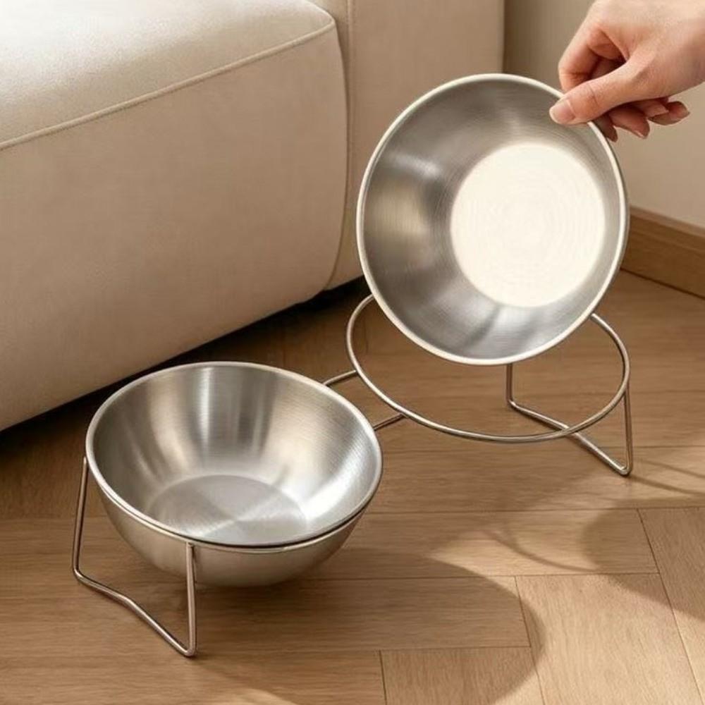 Large Capacity Stainless Steel Cat Bowl Anti-Tipping Double Water Bowls for Kitten