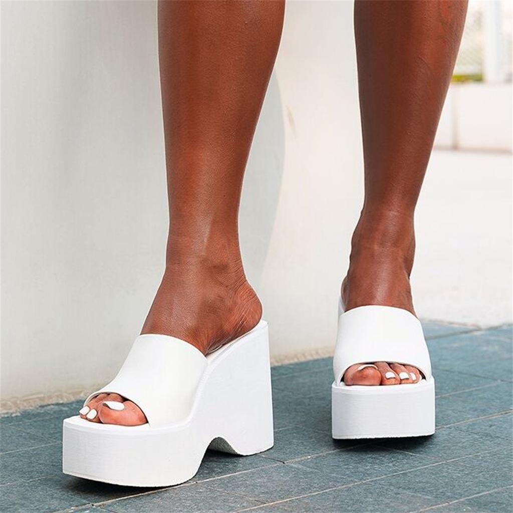 Женские летние тапочки с толстой подошвой, нескользящие сандалии на высоком каблуке