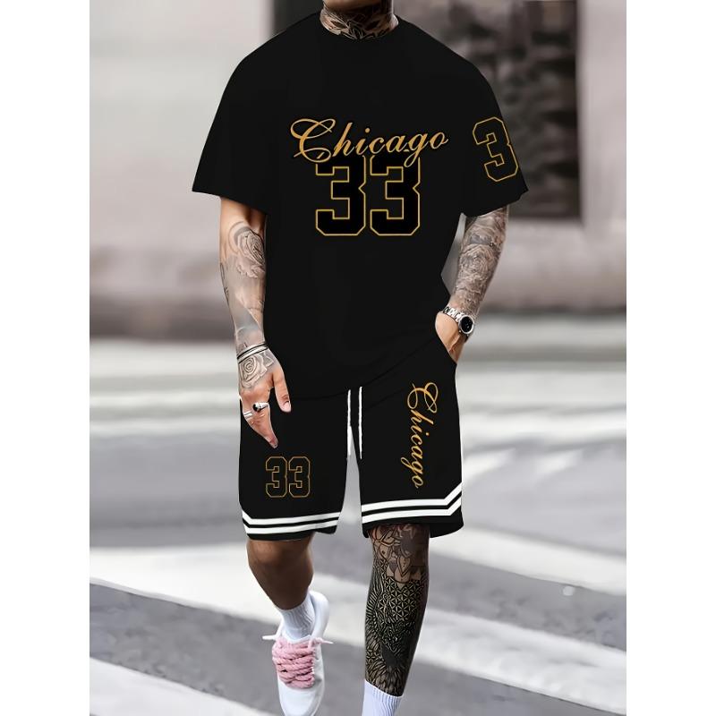 Summer  New Men's Set 3D Digital Printed Casual Round-neck Short-sleeved T-shirt with Shorts 2-piece Casual Sporty Men's Set