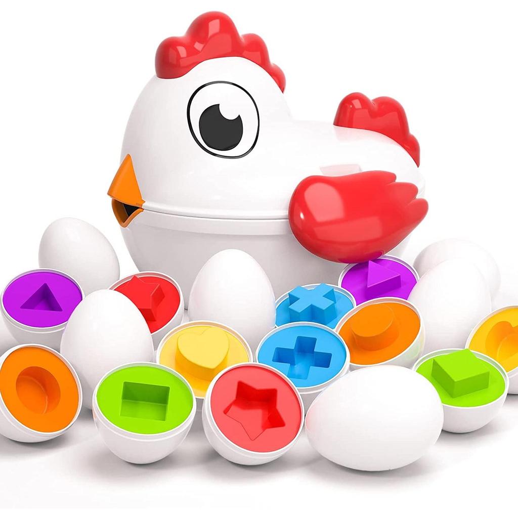 Color Matching Game Shape Sorter with 6 Toy Eggs, Fine Motor Skills Sensory Toys, Montessori Educational Toys Easter Gifts for 3 4 5 6 Girls Boys Baby