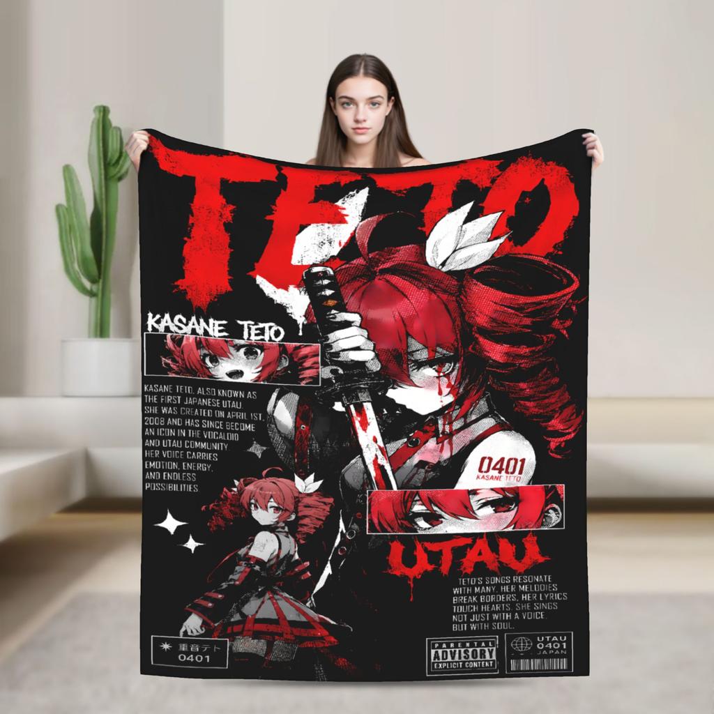 Soft Blanket Camping Teto Kasane Chibi Cartoon Anime Throw Blanket Flannel Bedspread For Home Decor Aesthetic Sofa Bed Cover