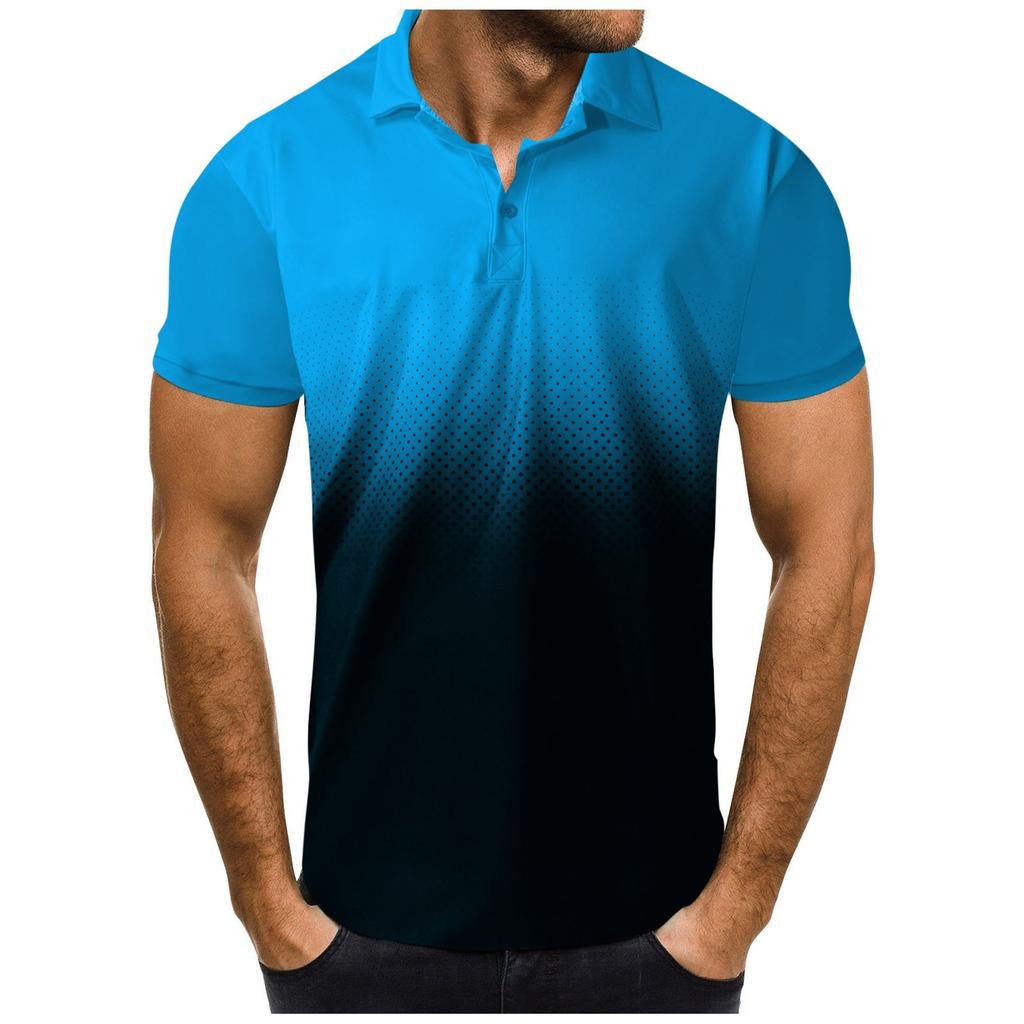 Мужская повседневная спортивная футболка с градиентом и отворотом, футболка с коротким рукавом, блузка