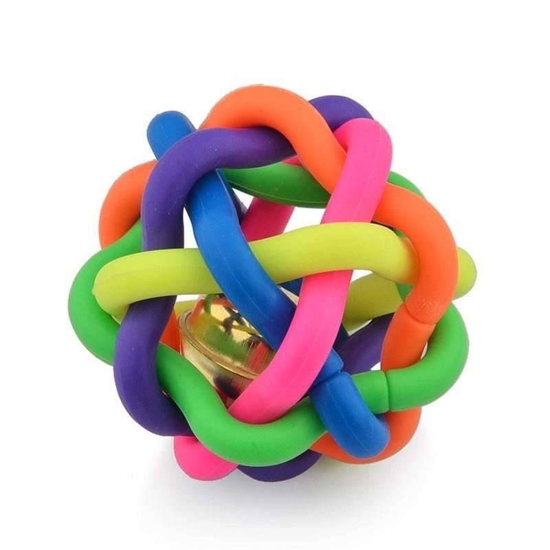 Цветная круглая игрушка для жевания для собак и кошек, резиновый узелковый мяч с колокольчиком