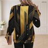 Women Plus Size Round Neck Long Sleeve Black Gold Geometric Printed Pullover Sweatshirt