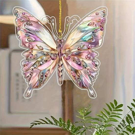 Acrylic Colorful Butterfly Hanging Decoration Home Indoor Christmas Tree Car Rearview Mirror 2D Flat Butterfly Ornament Pendant