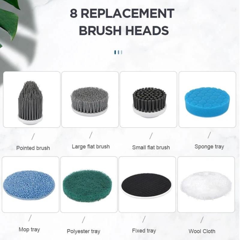 New Electric Cleaning Brush Bathroom Kitchen Brush Cleaning 8-in-1 Multifunctional With LED NightLight Rotatable Household Brush