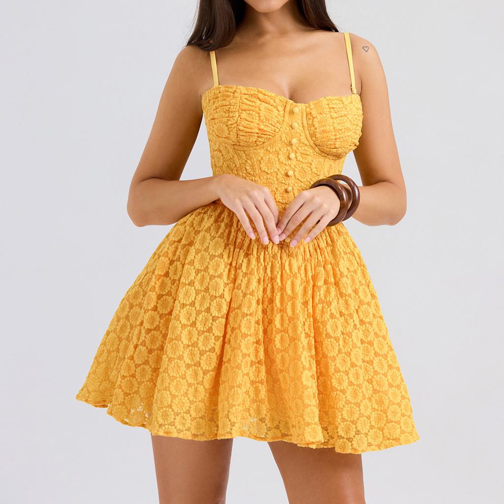 1011 European and American hot-selling solid color slim-fitting sexy with chest hoop suspender and fresh mini-skirt