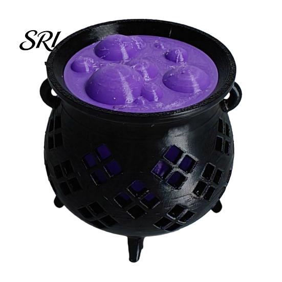 Spooky Candle Holder for Parties 3D Printed Witch Cauldron LED Lamp, Glowing Halloween Tabletop Decor Ornament Party, Resin Holder, Magic Prop