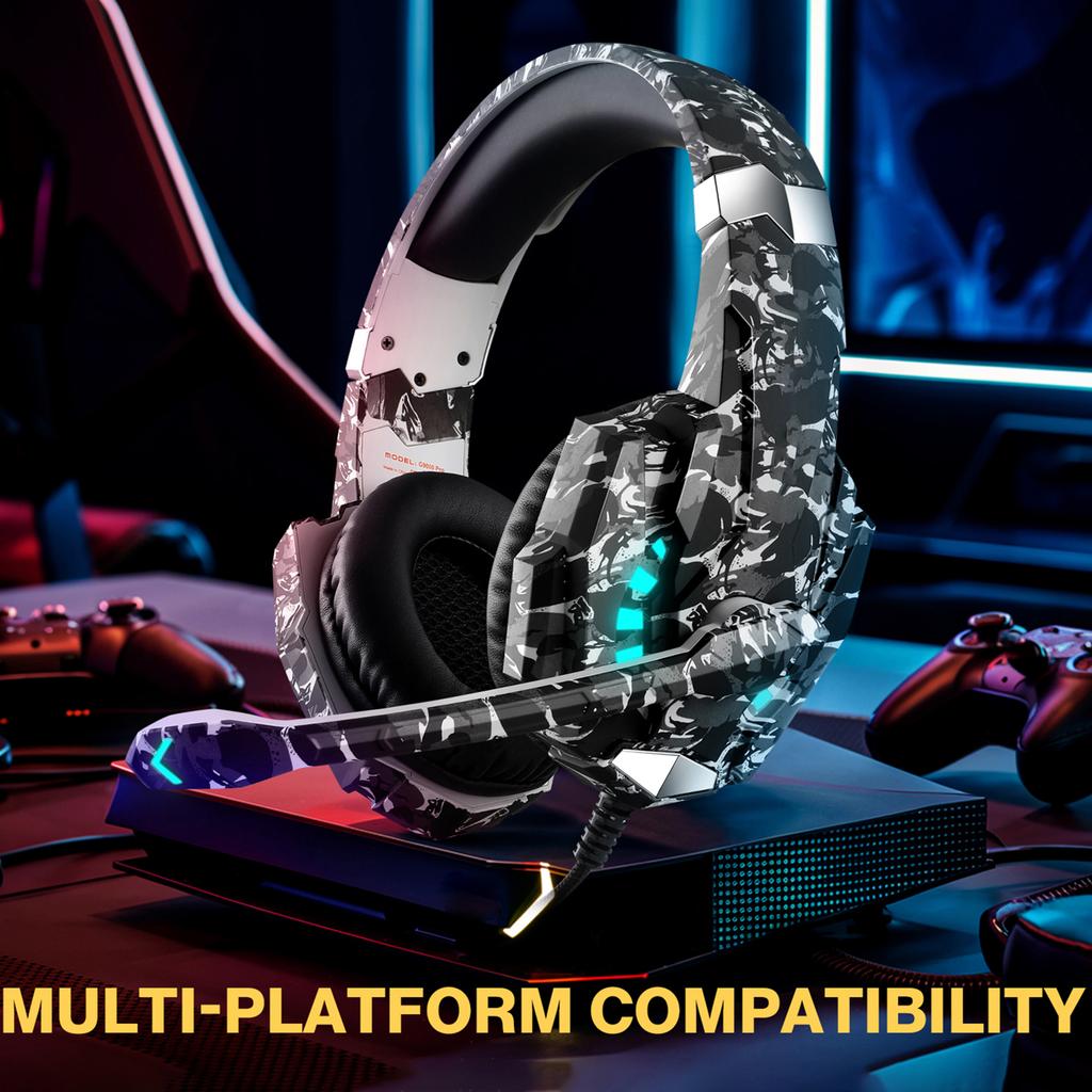 3.5mm Gaming Headset with Noise Isolating Microphone, Over Ear Game Headset with LED Lighting, Volume Control, Mute Key