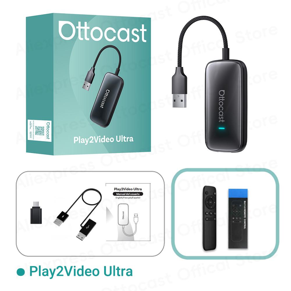 lcvr9 OTTOCAST 2026 Play2Video Ultra Wireless CarPlay Android Auto Adapter for Netflix Youtuber Wifi for Chevrolet Ford VW Toyota Benz