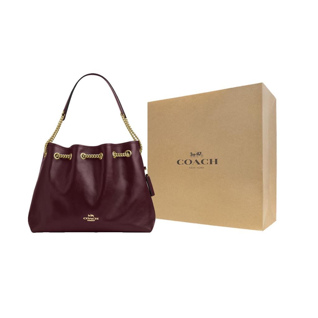 Coach Evelyn 34 Gold Buckle Leather Shoulder Bag Large Women shoulder bag Burgundy CCZ79-IMORX