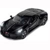1:32 Scale Bugatti La Voiture Noire Sport Car Model Toys, Alloy Diecast Sport Car Carbon Fiber Pattern Auto with Pull Back Sound Light Unzip Toy