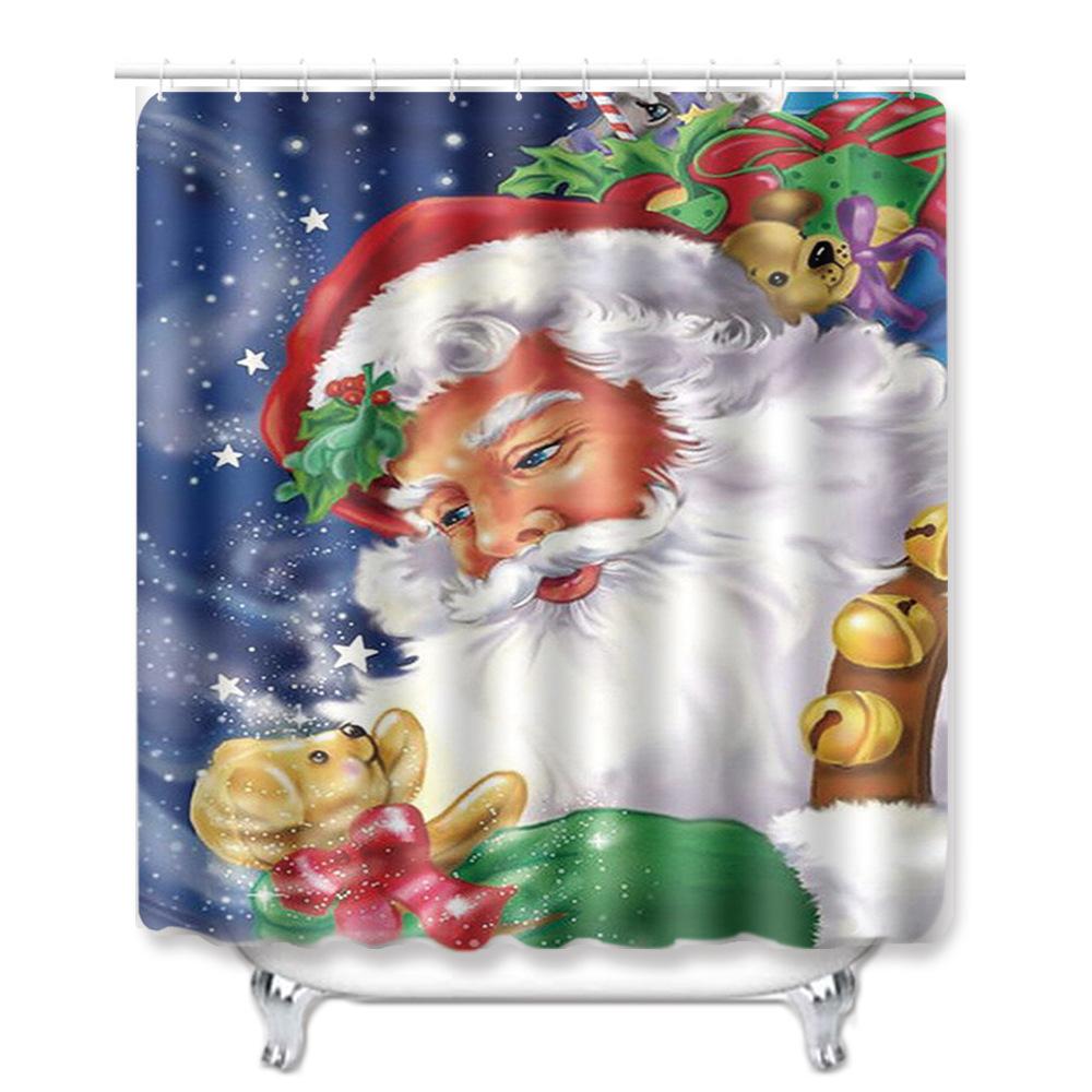 Christmas Shower Curtain Floor Mat Combination Four-Piece Set Bathroom Toilet Carpet Shower Room Mat Foot Mat