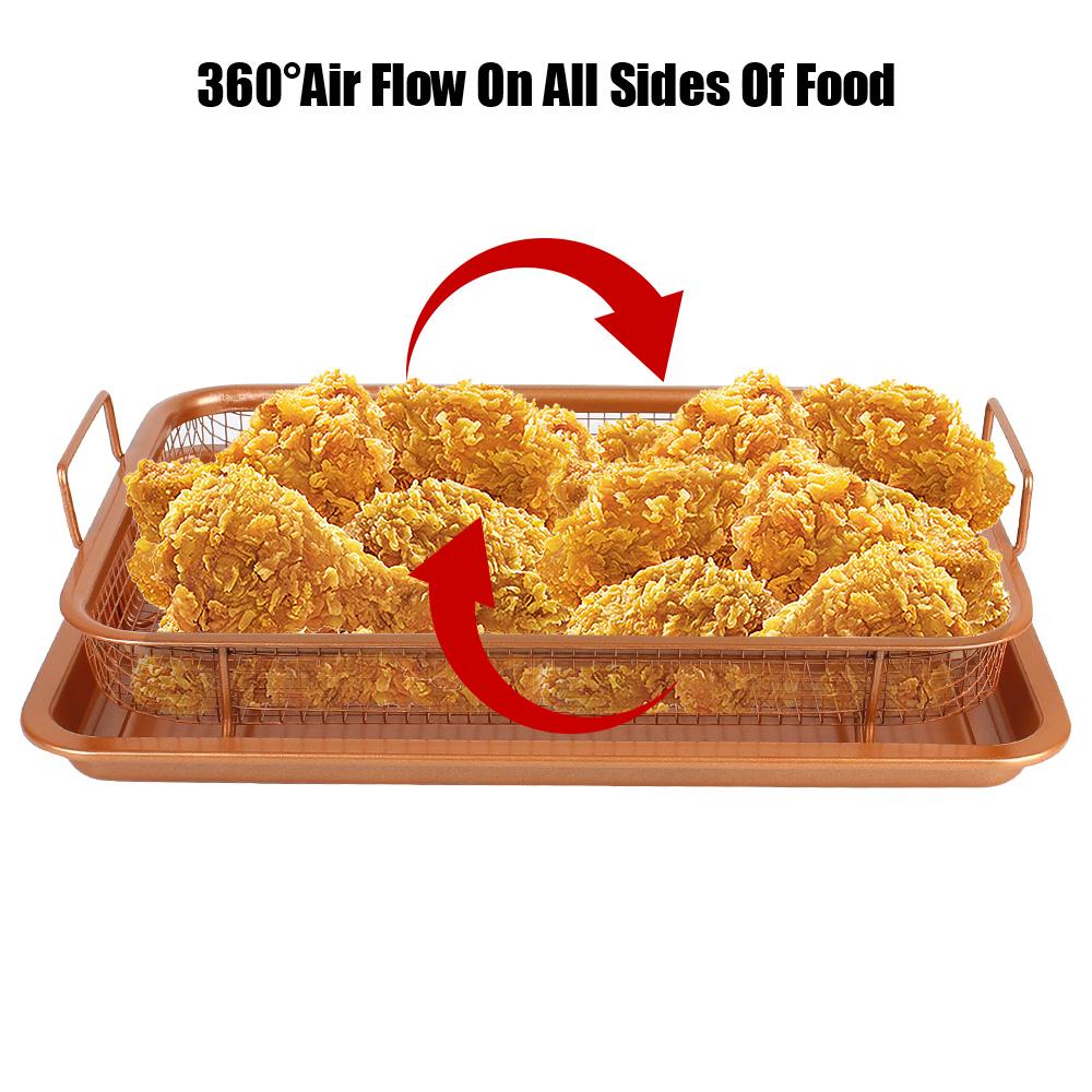 Oil Frying Baking Pan Grill Crispy Mesh Stainless Steel Baking Tray Copper For Oven Air Fryer BBQ Non-stick Chips Basket