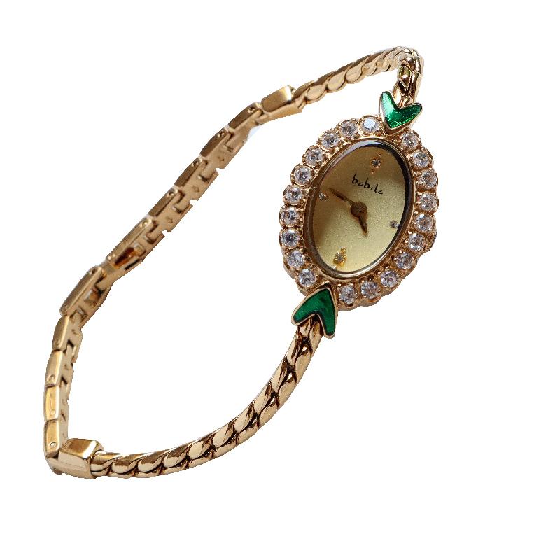 Mermaid Bracelet Women's Watch Light Luxury Bracelet Watch Medieval Exquisite Simple Diamond Plated 18K Gold Emerald