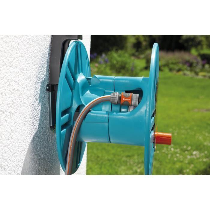 GARDENA Dévidoir mural Classic 60 – Longueur 60m max – Adapté tout diamètre – Kit complet prêt à l’emploi – Garantie 5 ans