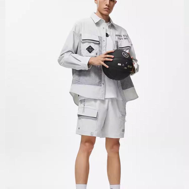 Li Ning X Cyril Collaboration Solid Color Loose Mid Waist Casual Shorts Men Shorts Stone-Gray AKST789-3