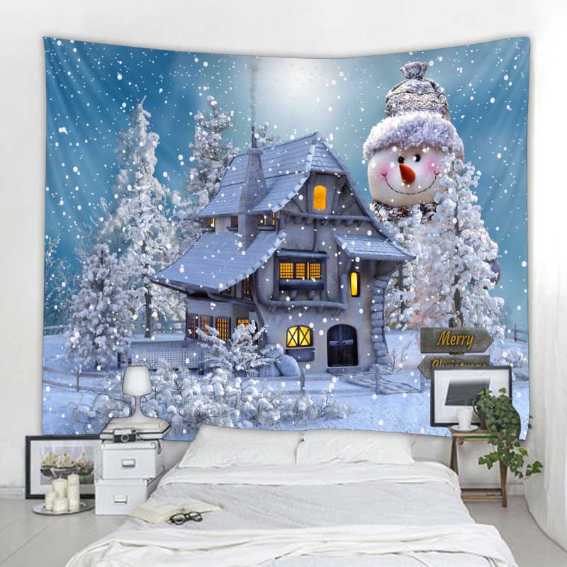 Christmas Tapestry Wall Hanging Santa Claus Christmas Tree Snow Scene Home Holiday Decoration Tapestry Fireplace Christmas Gifts