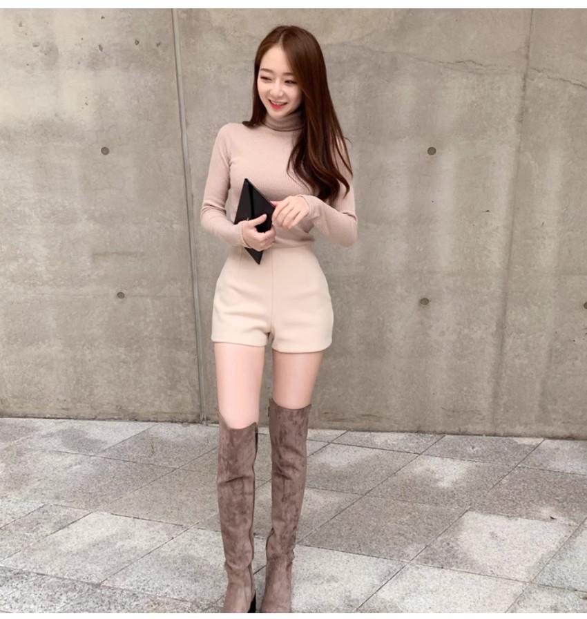 Женские черные шерстяные шорты с высокой талией - Универсальный стиль леггинсов на осень/зиму