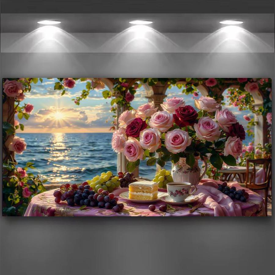 Sunset Sea Scenery Still Life Flower Large Size Diamond Painting Diy Full Square Round Drill Rhinestone Embroidery Mosaic Cross Stitch Kits
