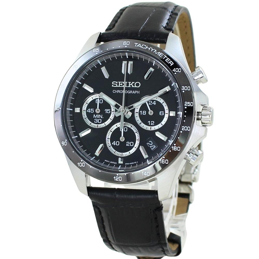 SEIKO Spirit Черный Кожаный Мужские Многофункциональные Часы для Церемонии Входа, Ремешок, Формальные, Деловые, Церемония Совершеннолетия, Выпускной