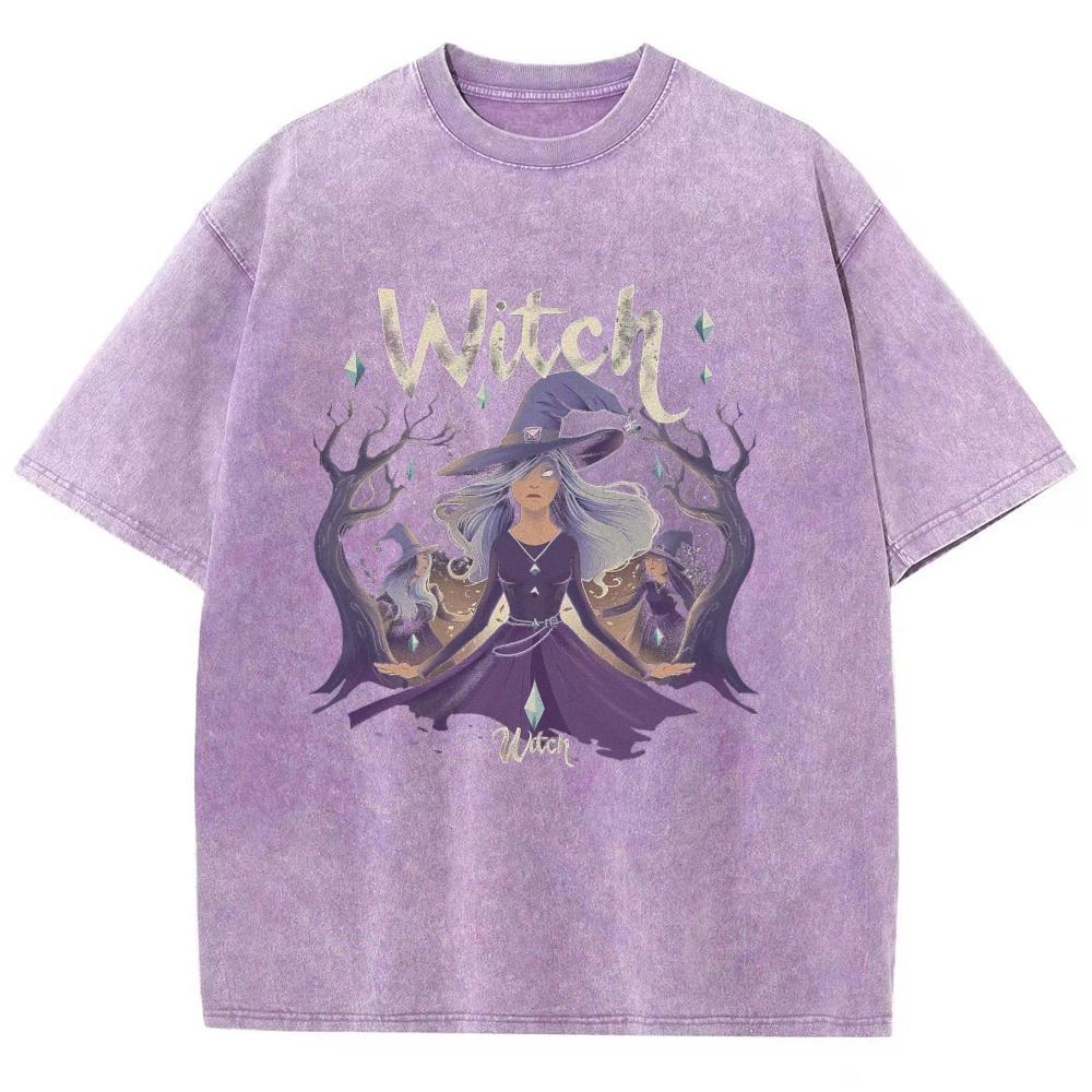 Женская футболка в стиле Харадзюку с принтом ведьмы, состаренная, оверсайз, выстиранная, с коротким рукавом, из удобной ткани, унисекс