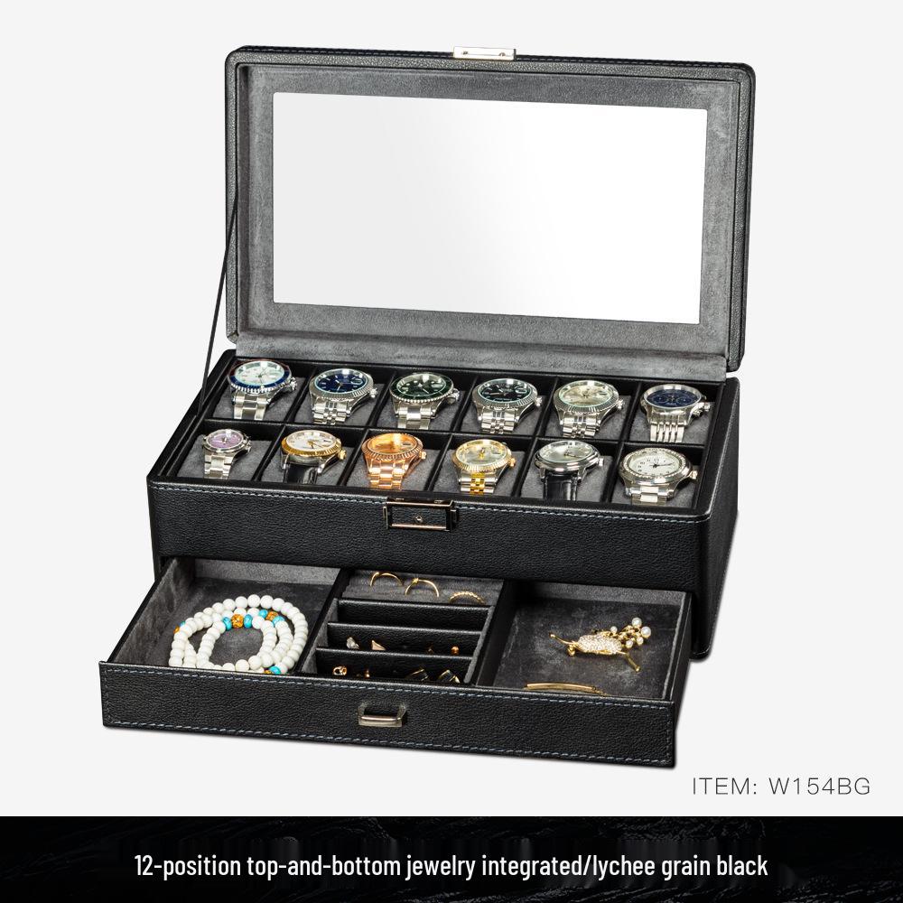 Коробка для хранения часов и очков из ПУ кожи с зернистой текстурой личи с несколькими отделениями